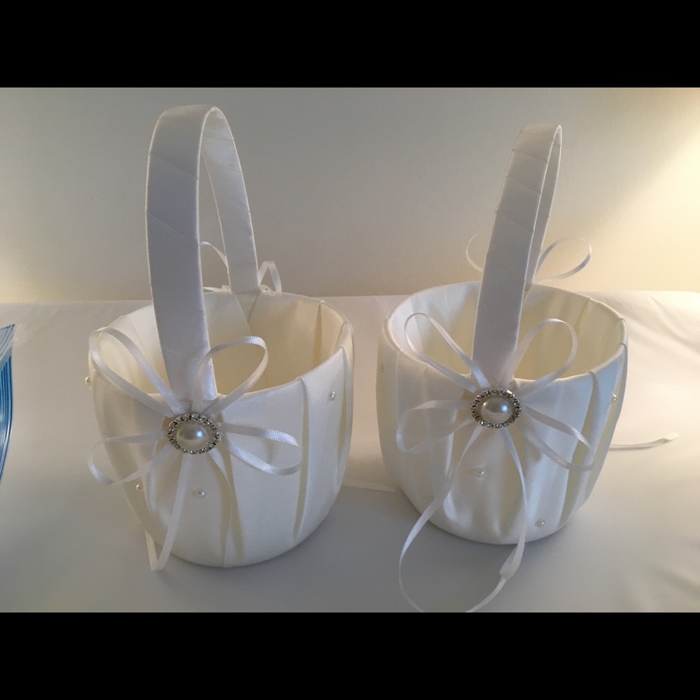 Flower Girl Ivory Baskets with Pearl Beads
